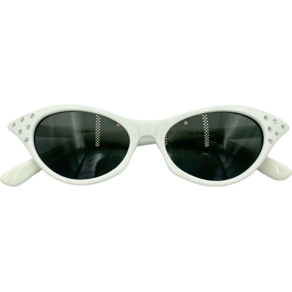 New Cat-Eye Sunglasses White Women’s Rhinestone Retro Vintage Glam 50s
